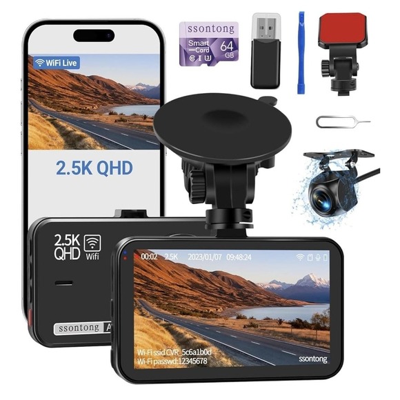 Ssentong A16W 2.5K QHD Dash Cam WiFi Dual Front Rear Night Vision Car Camera - Picture 1 of 11